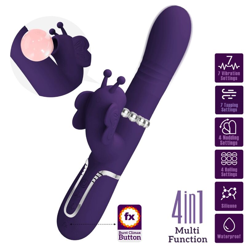PRETTY LOVE - VIBRATEUR LAPIN MULTIFONCTIONNEL 4 EN 1 PAPILLON VIOLET