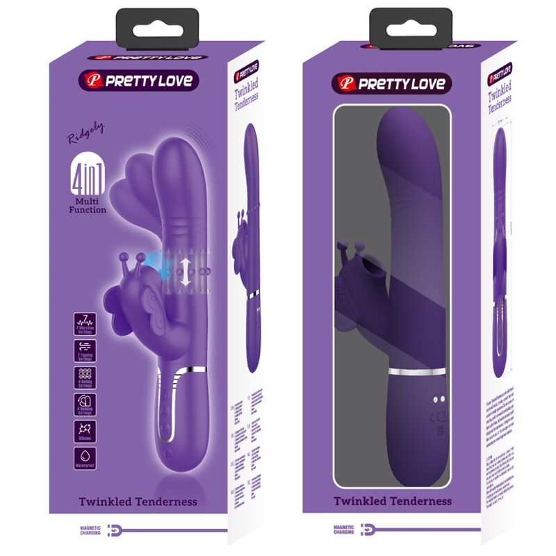 PRETTY LOVE - VIBRATEUR LAPIN MULTIFONCTIONNEL 4 EN 1 PAPILLON VIOLET