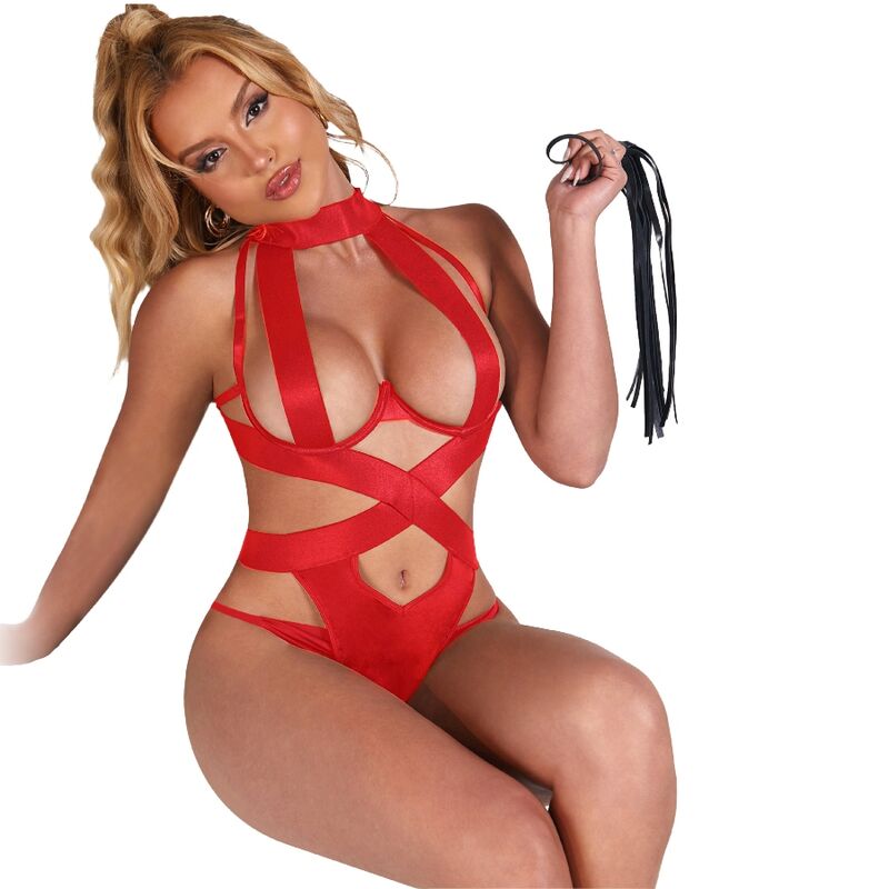 SUBBLIME - SEXY halter body met harnas rood L/XL