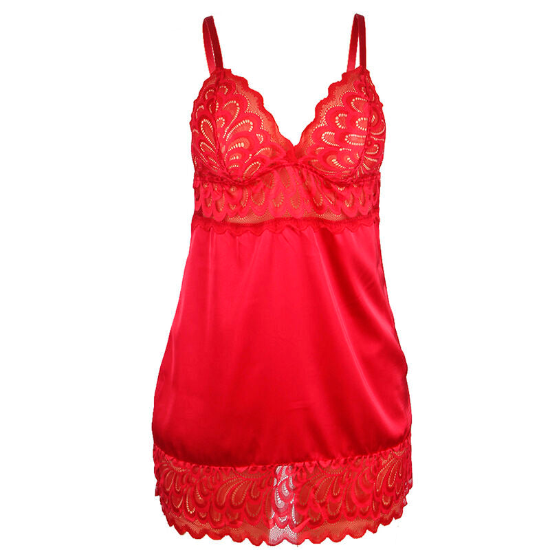 SUBBLIME - SATIJNEN BABYDOLL MET KANT ROOD L/XL