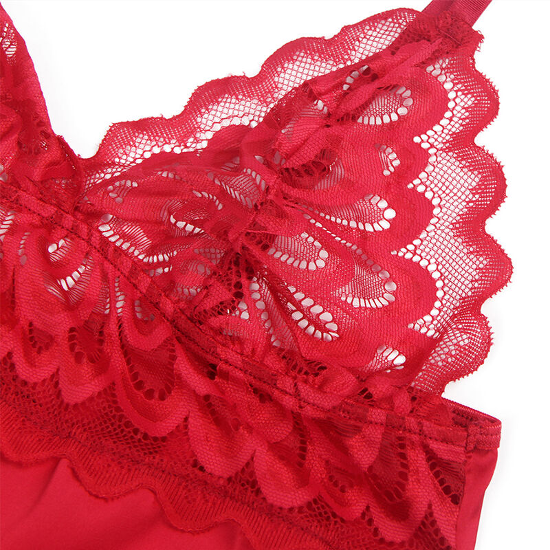 SUBBLIME - SATIJNEN BABYDOLL MET KANT ROOD L/XL