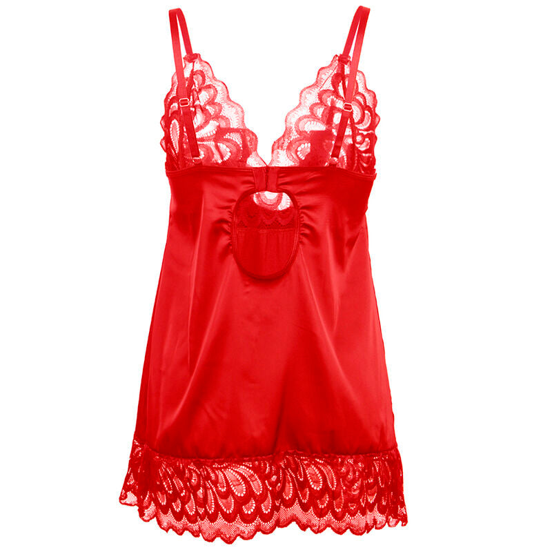 SUBBLIME - BABYDOLL SATIN AVEC DENTELLE ROUGE L/XL