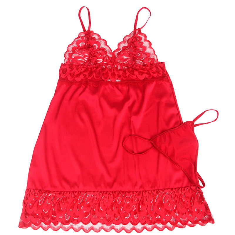 SUBBLIME - SATIJNEN BABYDOLL MET KANT ROOD L/XL