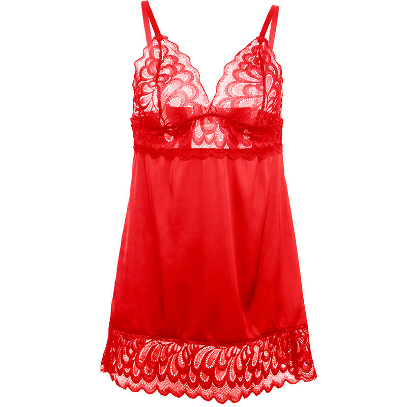 SUBBLIME - BABYDOLL SATIN AVEC DENTELLE ROUGE L/XL