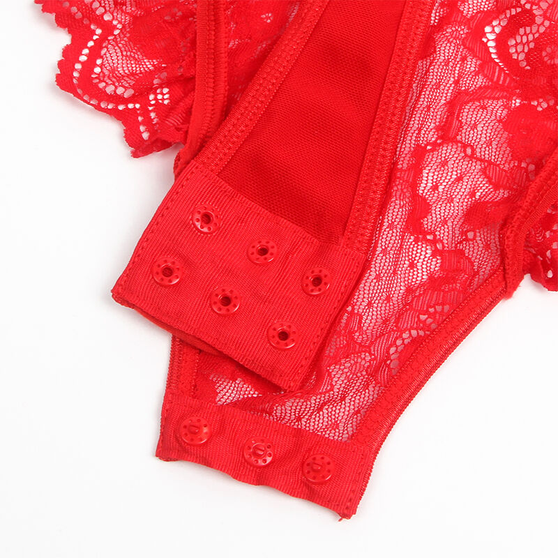 SUBBLIME - TEDDY MIT STRUMPFBAND MIT SPITZENDETAIL UND STREIFEN ROT L/XL