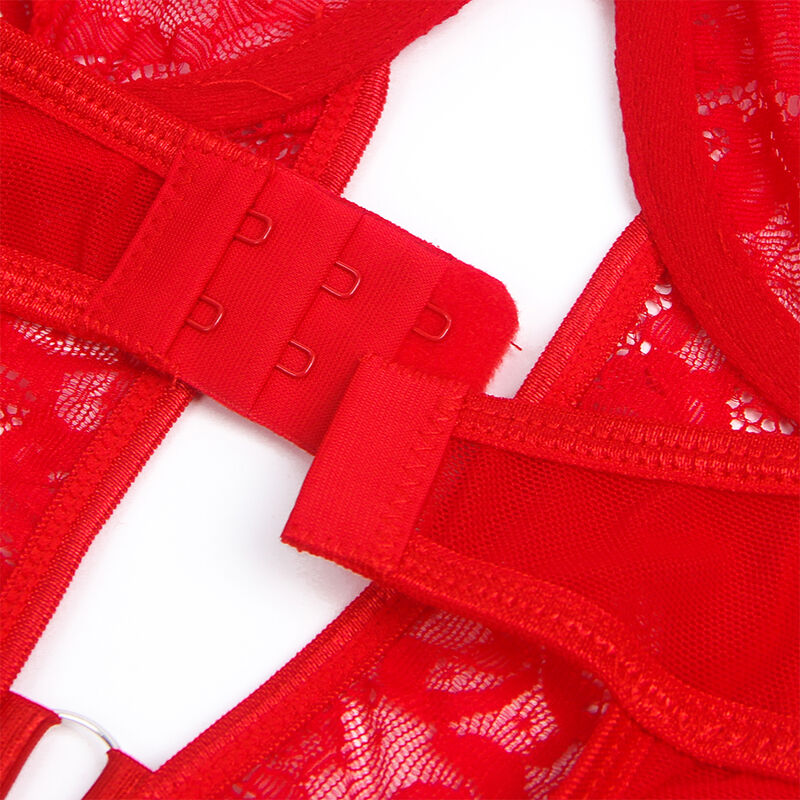 SUBBLIME - TEDDY MIT STRUMPFBAND MIT SPITZENDETAIL UND STREIFEN ROT L/XL