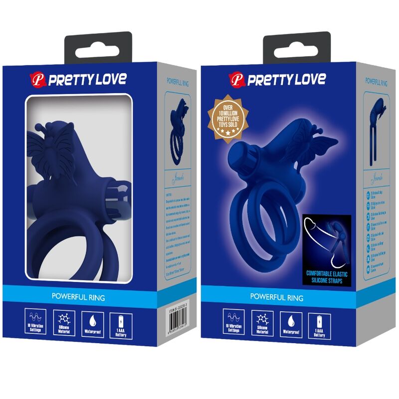 PRETTY LOVE - JAMELE DOUBLE ANNEAU AVEC VIBRATION &amp; STIMULATEUR PAPILLON BLEU