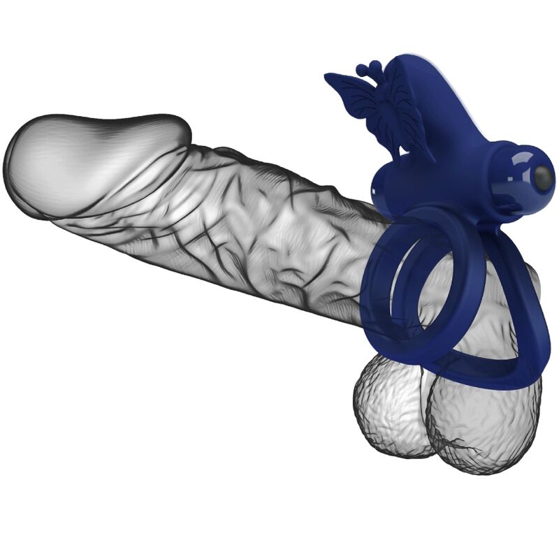 PRETTY LOVE - JAMELE DOUBLE ANNEAU AVEC VIBRATION &amp; STIMULATEUR PAPILLON BLEU
