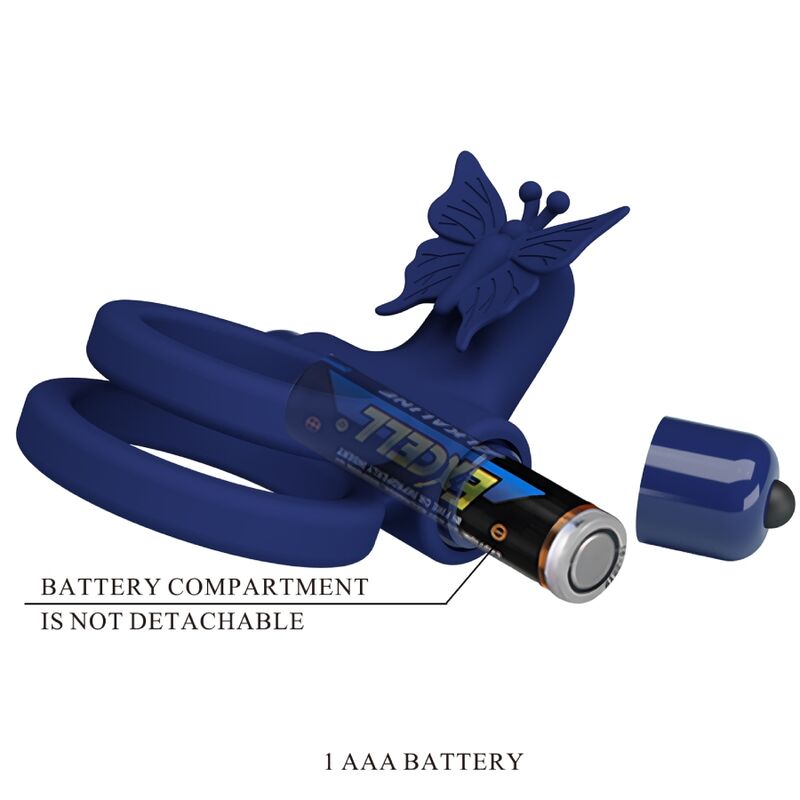 PRETTY LOVE - JAMELE DOUBLE ANNEAU AVEC VIBRATION &amp; STIMULATEUR PAPILLON BLEU