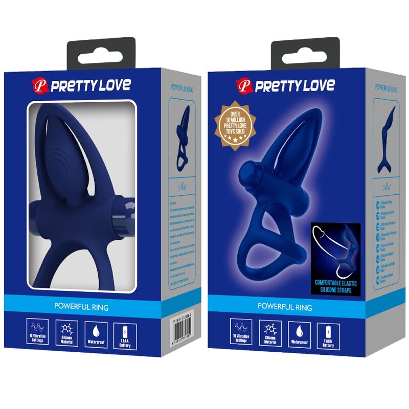 PRETTY LOVE - MAT DOUBLE ANNEAU AVEC VIBRATION &amp; STIMULATEUR BLEU