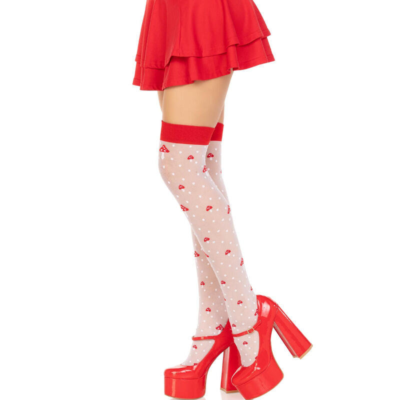 LEG AVENUE - PADDENSTOELHOGE SOKKEN ROOD/WIT
