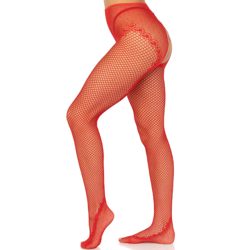 LEG AVENUE - NETKOUSEN MET OPEN KRUIS LAARZEN ROOD