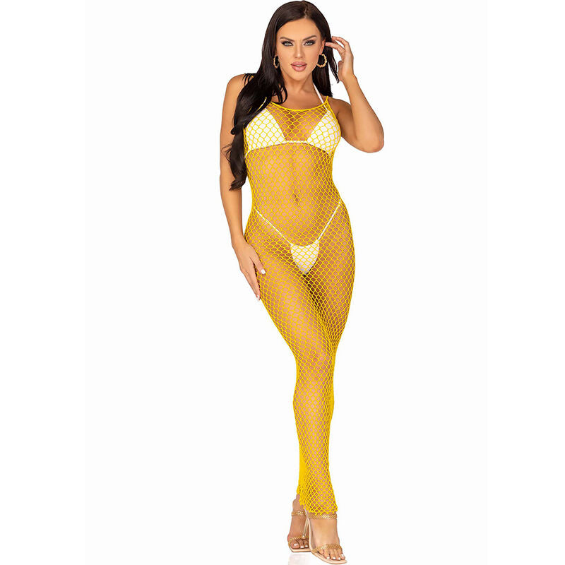 LEG AVENUE - LANGE MESH JURK GEEL ONE SIZE