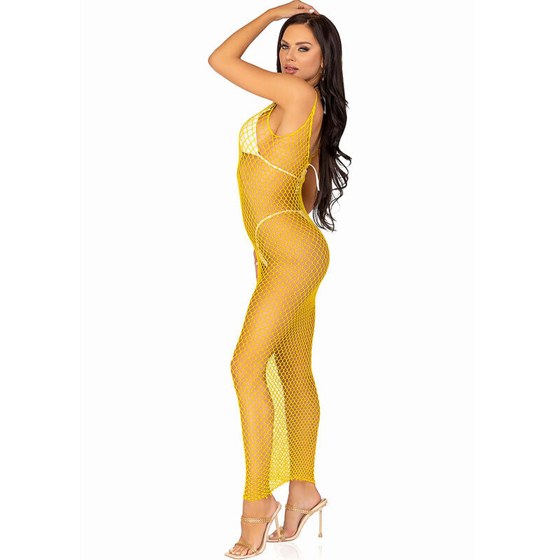 LEG AVENUE - LANGE MESH JURK GEEL ONE SIZE