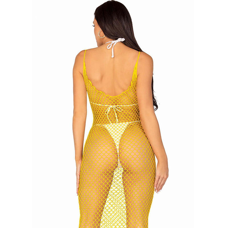 LEG AVENUE - LANGE MESH JURK GEEL ONE SIZE