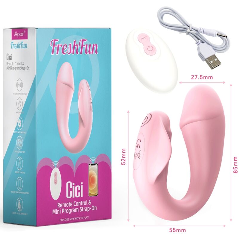 ARMONY - FRESHFUN CICI VIBRATEUR STAP-ON TÉLÉCOMMANDE ET APPLICATION 10 VIBRATIONS ROSE