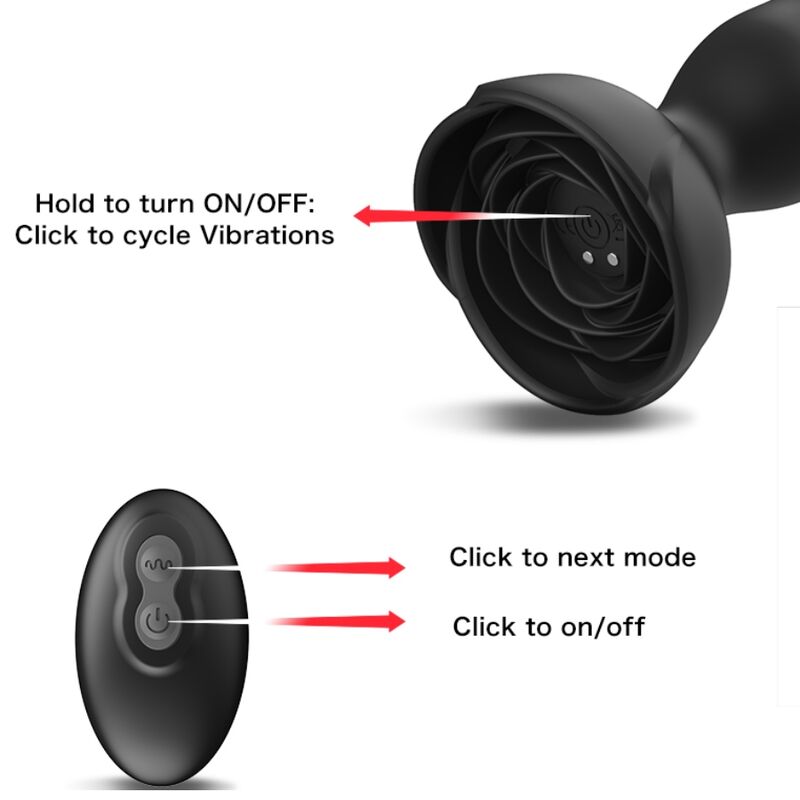 ARMONY - EXTREME A BLOOM ROSE VIBRATEUR &amp; PLUG ANAL TÉLÉCOMMANDE NOIR