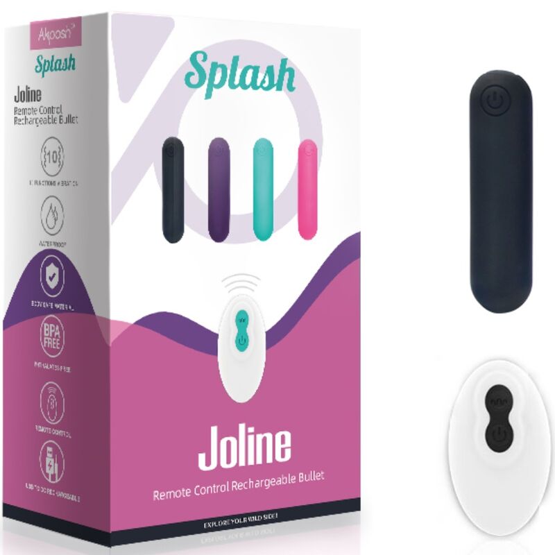 ARMONY - SPLASH JOLINE VIBRATEUR BULLET SILICONE TÉLÉCOMMANDE 10 VIBRATIONS 65 X 15 CM NOIR