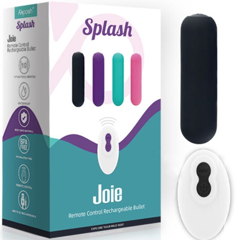 ARMONY - SPLASH JOIE VIBRATEUR BULLET SILICONE TÉLÉCOMMANDE 10 VIBRATIONS 75 X 19 CM NOIR