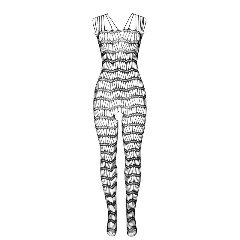 SUBBLIME - 951696 Kruisloze mesh bodystocking met schouderbanden zwart one size