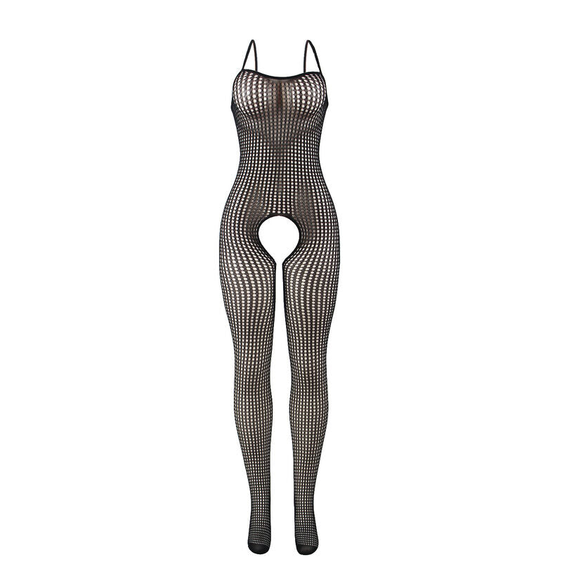 SUBBLIME - 951726 ZWARTE ELASTISCHE MESH BODYSTOCKING MET KRUISELLOOS ONDERKANT ONE SIZE