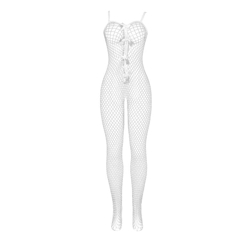 SUBBLIME - 951740 BODYSTOCKING MESH BLANC AVEC NOEUDS À L'ENTREJAMBE TAILLE UNIQUE