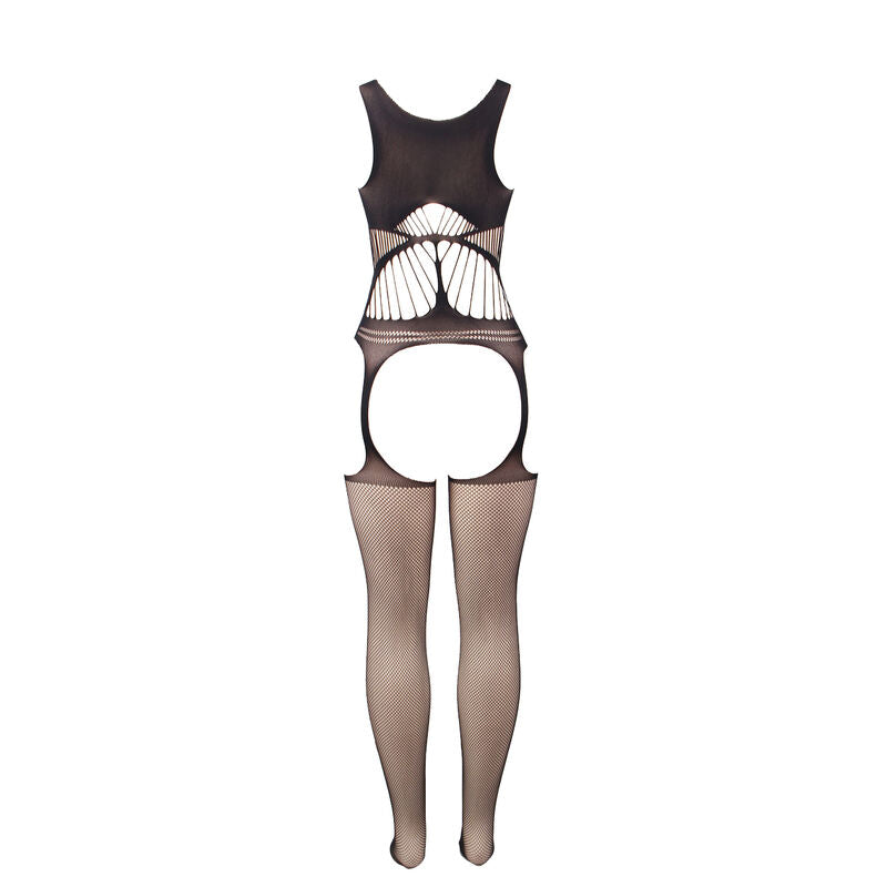 SUBBLIME - 951900 Kruisloze mesh bodystocking met cups en open schouders zwart one size