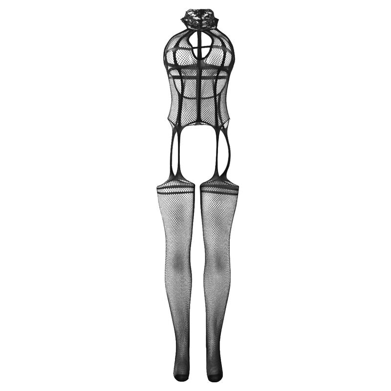 SUBBLIME - 951986 BODYSTOCKING EN MAILLE SANS ENTREJAMBE AVEC IMPRIMÉS AU COU NOIR TAILLE UNIQUE