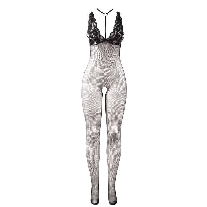 SUBBLIME - 951993 ZWARTE TRANSPARANTE MESH BODYSTOCKING MET KRUISELLOOS ONDERKANT ONE SIZE