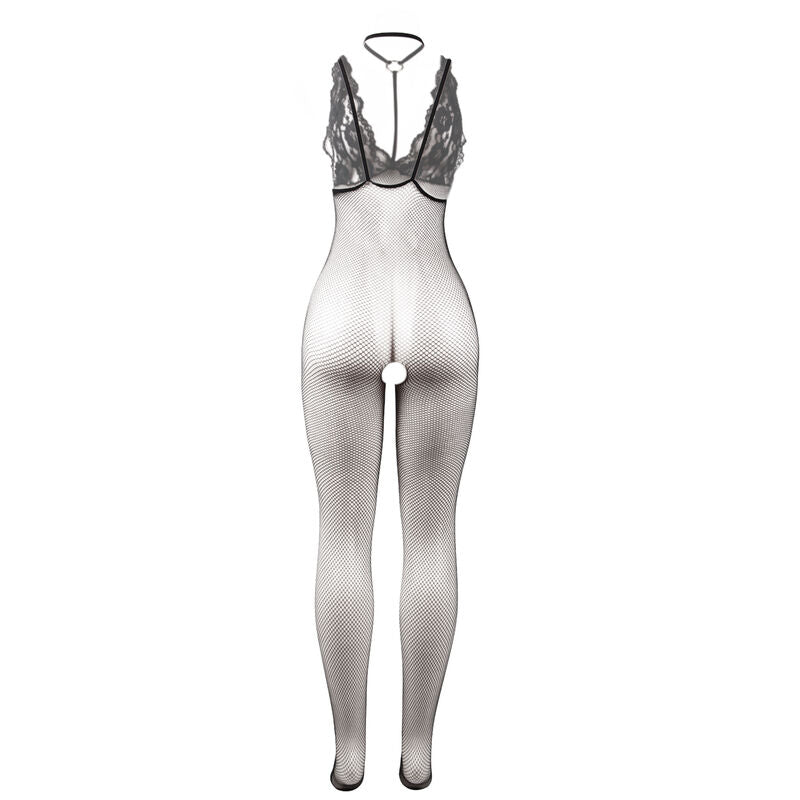 SUBBLIME - 951993 BODYSTOCKING EN MAILLE TRANSPARENTE NOIRE AVEC BAS SANS FOURCHE TAILLE UNIQUE
