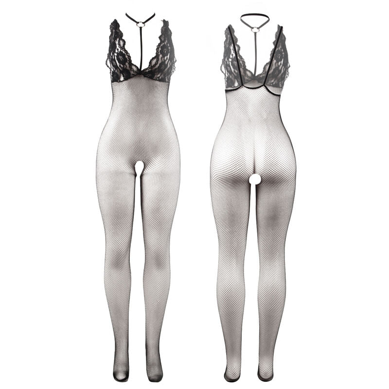 SUBBLIME - 951993 BODYSTOCKING EN MAILLE TRANSPARENTE NOIRE AVEC BAS SANS FOURCHE TAILLE UNIQUE