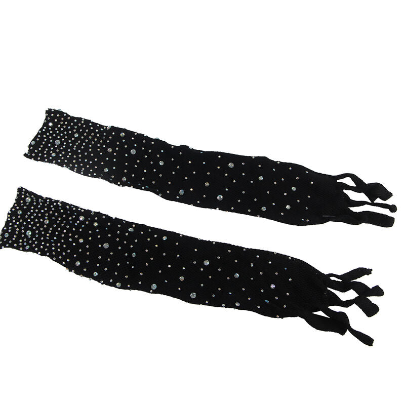 SUBBLIME - 952174 MESH BODYSTOCKING MET HANDSCHOENEN EN DIAMANTEN ZWART ONE SIZE