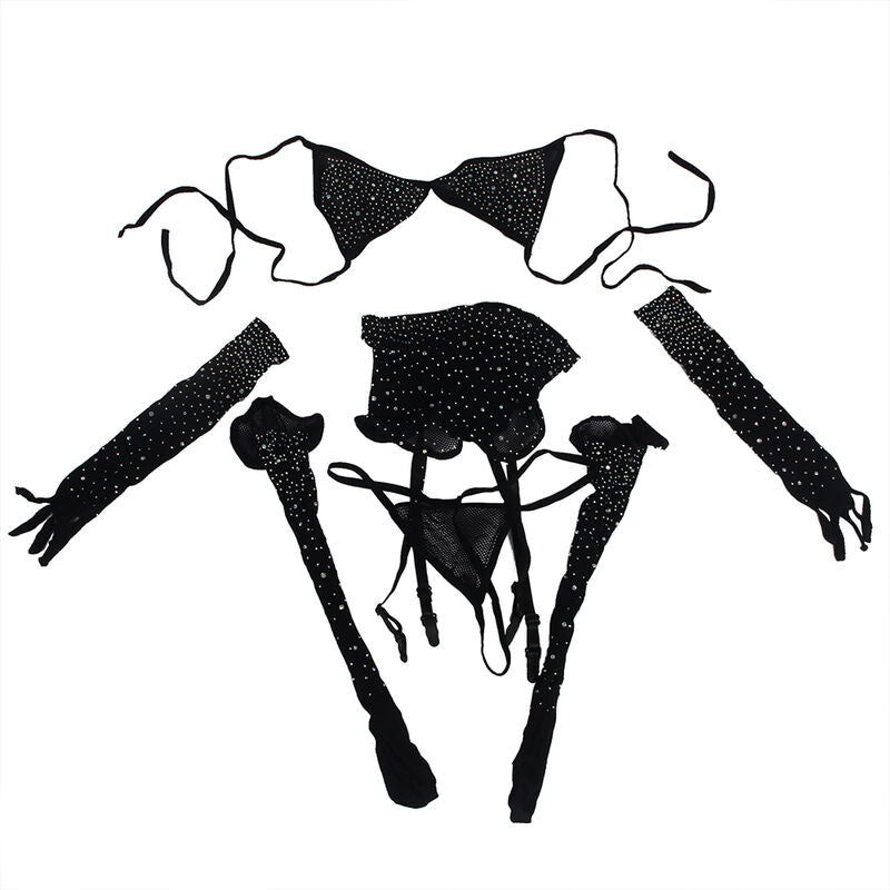 SUBBLIME - 952174 BODYSTOCKING EN MAILLE AVEC GANTS ET DIAMANTS NOIR TAILLE UNIQUE