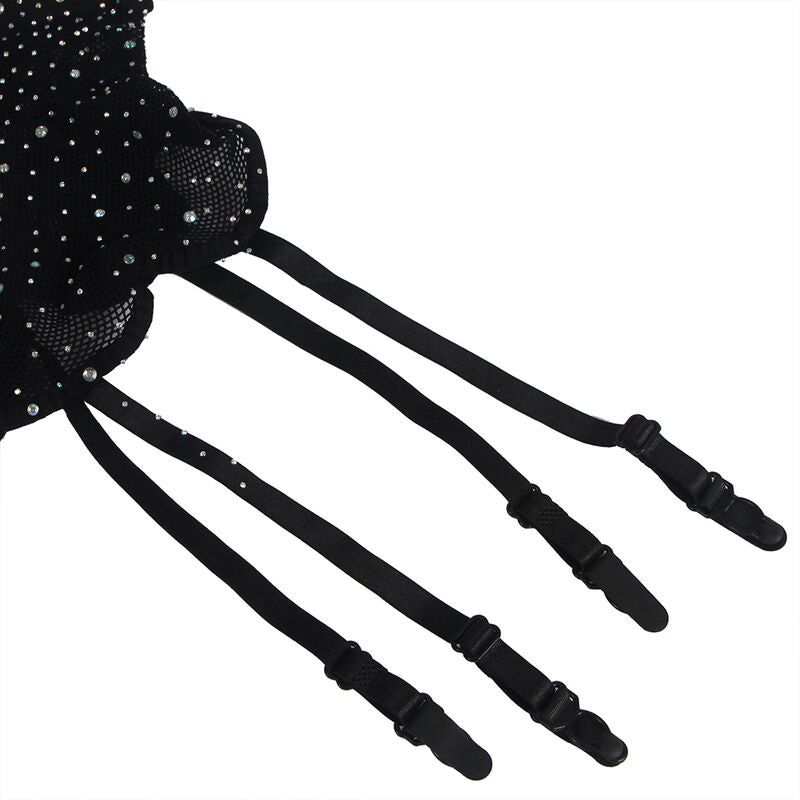 SUBBLIME - 952174 BODYSTOCKING EN MAILLE AVEC GANTS ET DIAMANTS NOIR TAILLE UNIQUE