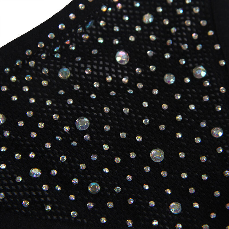 SUBBLIME - 952174 MESH BODYSTOCKING MET HANDSCHOENEN EN DIAMANTEN ZWART ONE SIZE