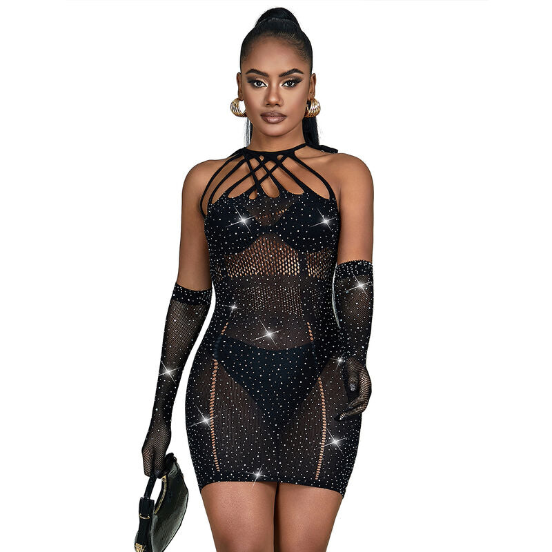 SUBBLIME - 952235 ROBE EN MAILLE AVEC STRASS NOIR TAILLE UNIQUE