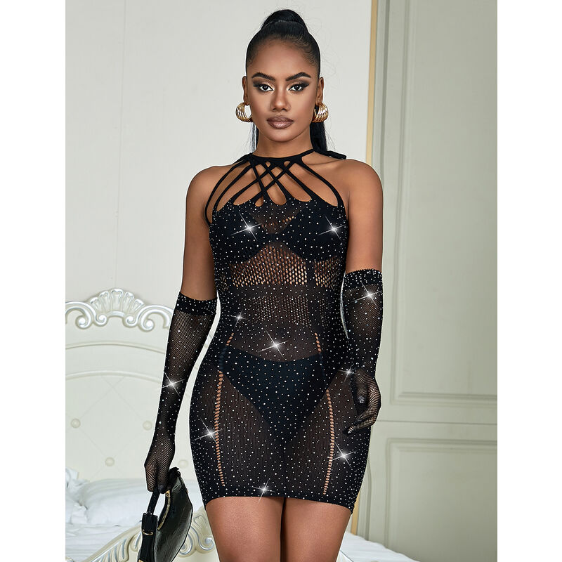 SUBBLIME - 952235 ROBE EN MAILLE AVEC STRASS NOIR TAILLE UNIQUE