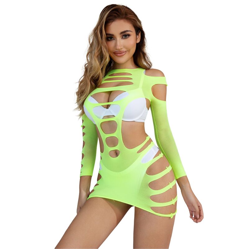 SUBBLIME - 952280 GROENE LANGE MOUW ELASTISCHE MESH JURK ONE SIZE