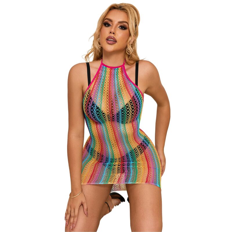 SUBBLIME - 952341 REGENBOOG MESH JURK ONE SIZE