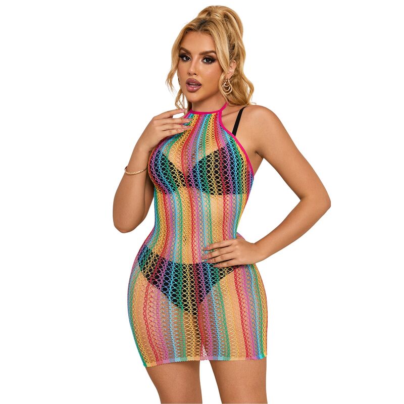 SUBBLIME - 952341 REGENBOOG MESH JURK ONE SIZE