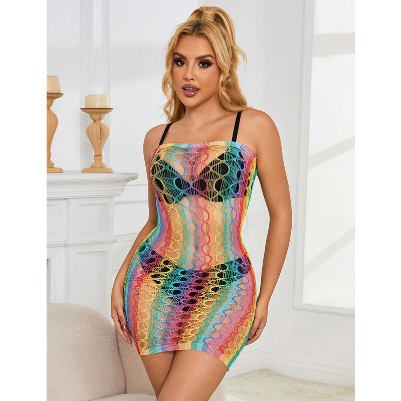 SUBBLIME - 952365 REGENBOOG MESH JURK MET GRATIS SCHOUDERS ONE SIZE