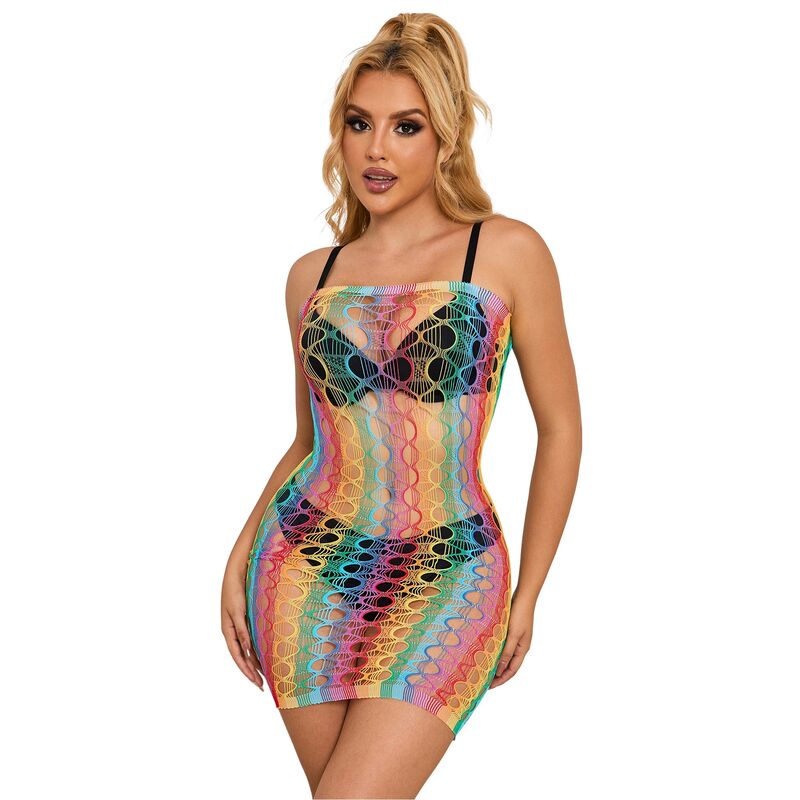SUBBLIME - 952365 REGENBOOG MESH JURK MET GRATIS SCHOUDERS ONE SIZE