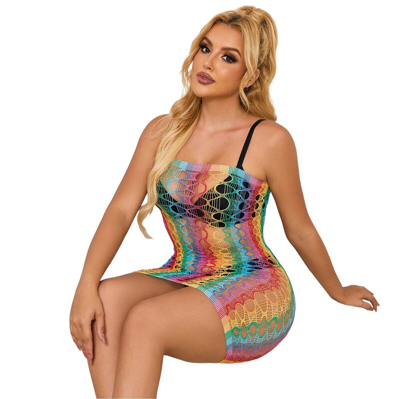 SUBBLIME - 952365 REGENBOOG MESH JURK MET GRATIS SCHOUDERS ONE SIZE