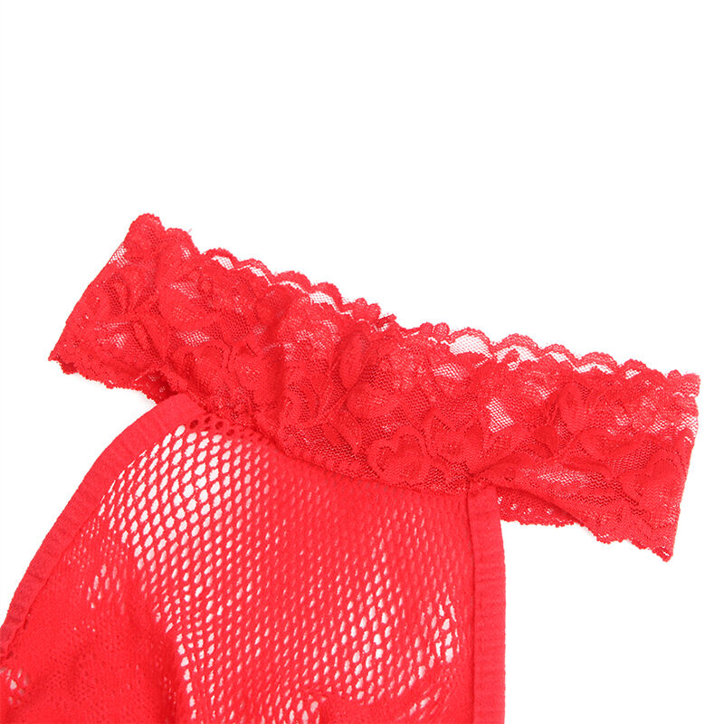 SUBBLIME - 952372 HOGE HALS KRUIDSLUITENDE VIS EN KANT BODYSTOCKING ROOD ONE SIZE