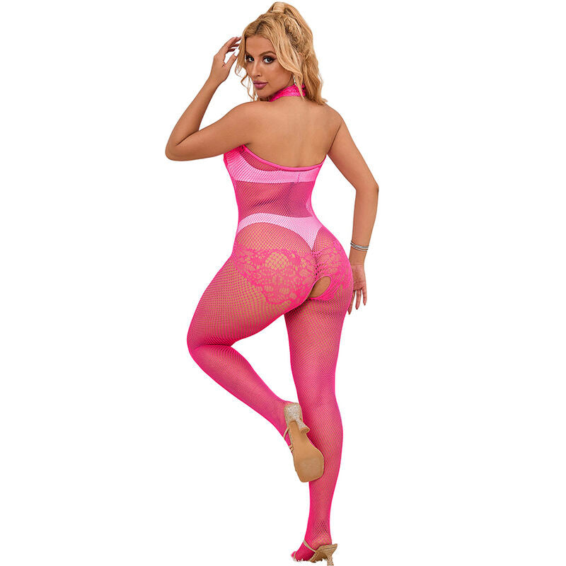 SUBBLIME - 952389 BODYSTOCKING MET SCHEURLOZE MESH EN KANT MET HOGE KRAAG ONE SIZE
