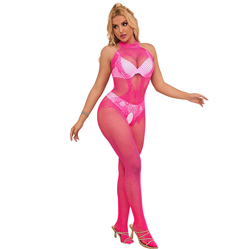 SUBBLIME - 952389 BODYSTOCKING MET SCHEURLOZE MESH EN KANT MET HOGE KRAAG ONE SIZE
