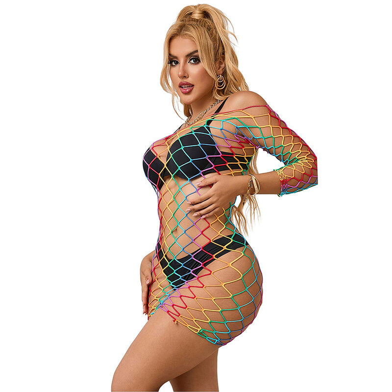 SUBBLIME - 952426 REGENBOOG LANGE MOUW MESH JURK ONE SIZE