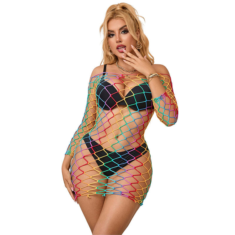 SUBBLIME - 952426 REGENBOOG LANGE MOUW MESH JURK ONE SIZE