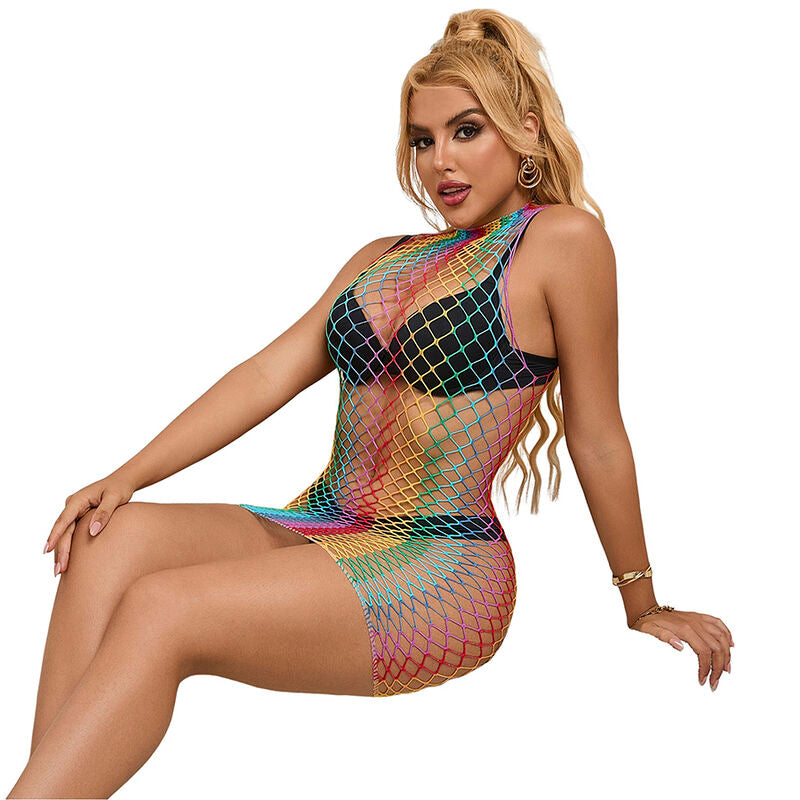 SUBBLIME - 952433 REGENBOOG HOGE KRAAG MOUWLOZE MESH JURK ONE SIZE