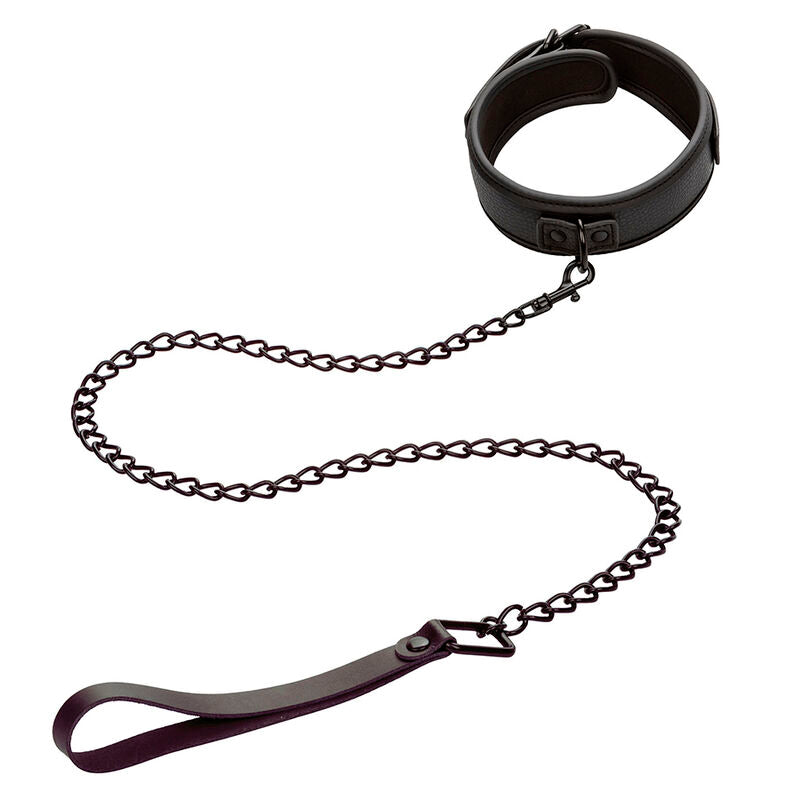 CALEXOTICS - NACHTELIJKE HALSBAND &amp; LIJN VAN LEDER VERSTELBAAR ZWART